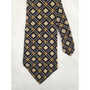 Countess Mara Mens Silk Tie Navy Gold Geometric Medallion Made in USA